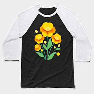 Yellow Buttercup Flowers Retro Boho Baseball T-Shirt